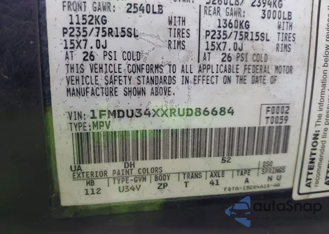 1994 Ford Explorer z USA, uszkodzony, nr VIN 1FMDU34XXRUD86684